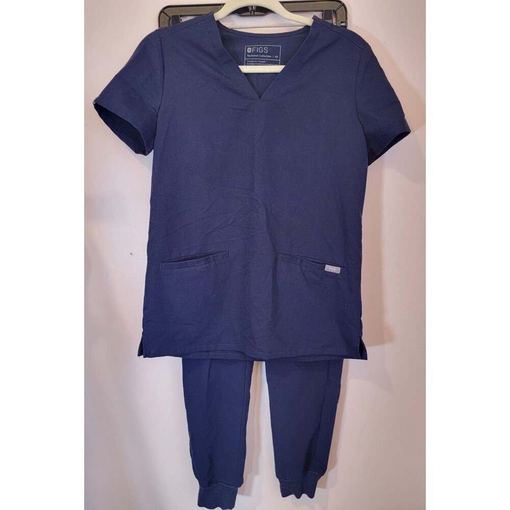 FIGS Technical Collection Women's Blue Scrub Set Top/Pants Sz XS Pockets